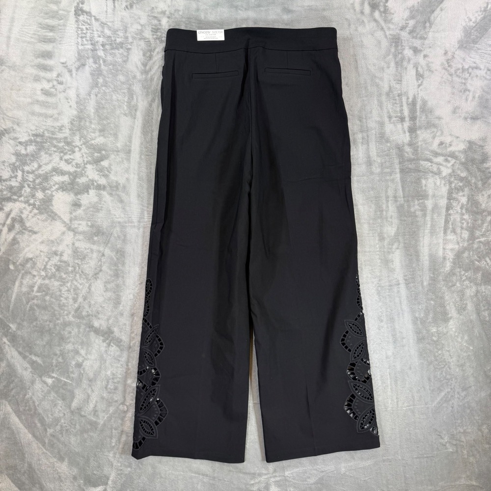 New Chico's So Slimming Brigitte Wide Leg Pants Womens 1.5R Black Eyelet Cutout - Picture 2 of 8